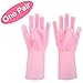 Wash Cleaning Gloves with Sponge Scrubbers, Rubber Scrubbing Gloves for Dishes, Reusable Silicone Scrubbing Gloves for Washing Kitchen, Bathroom,Car & More (Pink)