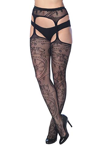 4 Pack Sexy Fishnet Stocking Tights Hosiery For Women By Frenchic Extended Sizes (M/L, 4-B Suspenders)