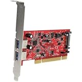 StarTech.com 2 Port PCI SuperSpeed USB 3.0 Adapter Card with SATA Power PCIUSB3S22, Red