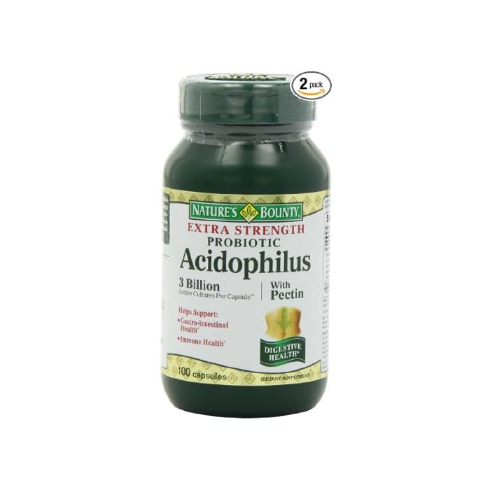 Buy Nature's Bounty Probiotic Acidophilus with Pectin, Extra Strength, 100 Capsules (Pack of 2
