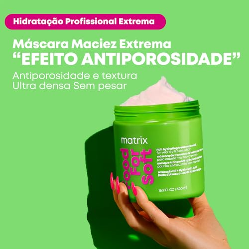 Matrix Food For Soft Máscara Capilar Hidratante, Com Ácido Hialurônico e Óleo de Abacate, Hidratação Profunda, Brilho e Maciez, Fórmula Vegana, Para Cabelos Secos, 500ml