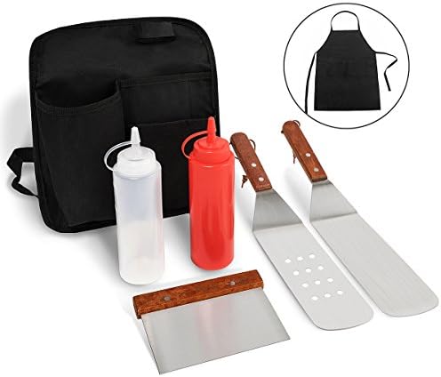 Monbix PP-70707 7 Pieces Grill Griddle Accessories - Stainless Steel Grill Griddle BBQ Kit with Apron and Belt Bag for Storage, Great for Flat Top Cooking, Grilling, and Camping