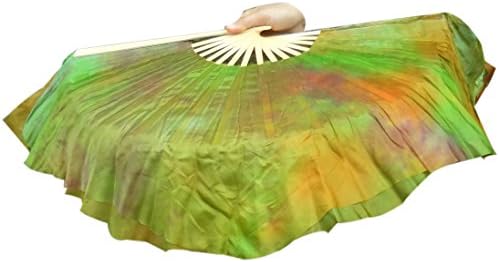 Winged Sirenny 1pair (1R+1L=2PCS) Chinese Short Silk Dance Fan, 30cm (12") Bamboo+10cm (4") Half Circle Silk Over