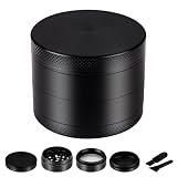 Spice Herb Grinder, 4 Piece Grinder with Pollen Scraper, Vancens Upgraded Version Zinc Alloy Crusher with Razor-sharp Teeth, 2'' (50mm) - Black
