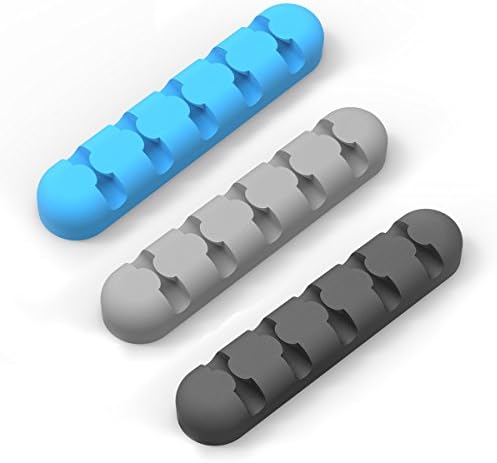 EXVI 3 Pack Cord Holder，USB Cable Holder, Desk Cable Clips, Cable Organiser, Cord Management System for Mobile Phone Cable, Computer Wire, Power Cords, Charger Cables - Black+Gray+Blue
