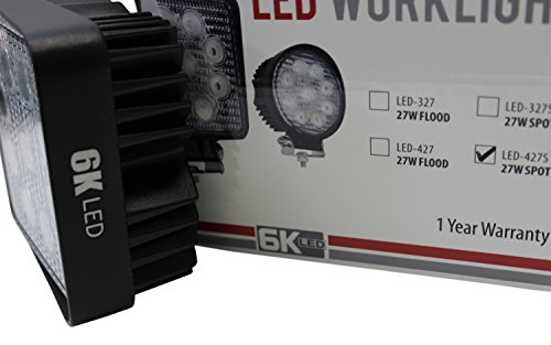 6K LED 427S Square LED Work Light Lamp, Off Road High Power ATV, Jeep Wrangler RV Trailer Fishing Boat Tractor Truck Spot, 27W - 4 Pack