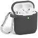 GMYLE AirPod Case, Silicone Protective Cover Skins with Keychain for Airpods Earbuds Wireless Charging Case, Accessories Set Compatible with Apple AirPods 2 & 1, Transparent Black [Front LED Visible]