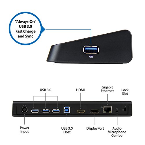 StarTech.com USB 3.0 Docking Station - 4K - HDMI / DisplayPort - with Fast Charge / Ethernet / Audio - Universal Docking Station