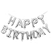 Qivange Happy Birthday Balloons 16 Inch Hanging Alphabet Foil Happy Birthday Banner Mylar Balloon for Party Decoration, Silver
