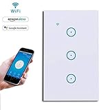WiFi Smart Wall Light Touch Panel Switch 3 Gang,Remote Control with Smart Phone,Compatible with Alexa and Google Assistant,Timer Function,No Hub Required,Wireless Lighting Control(Wall Switch 3 Gang)
