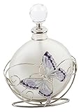 Opaque Glass Perfume Bottle with Purple and White Flowers and Butterfly By Haysom Interiors