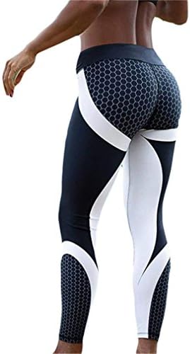 DADIKU Geometric Honeycomb Printing High Waist Hip Breathable Polyester Women Legging Black L