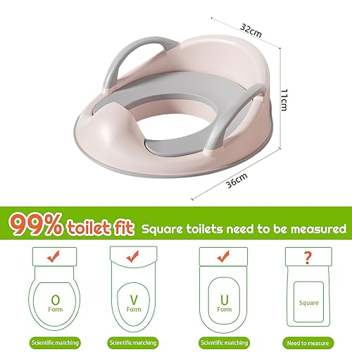 Potty Training Seat, Toddlers Toilet Training Seat with Detachable Soft Cushion, Sturdy Handle and Backrest, Toilet Seat with Baby Splash Guard for Toddlers and Kids, Fit Round Oval Toilet
