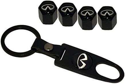 AEMULUS Combo Set Black Tire Stem Valve Caps and Black Keychain Tire Decoration For Car Auto Infiniti