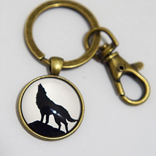 Charm Howling Wolf Moon Keychain . Moon Art Keychain Jewelry Wolf Moon Jewelry . Wolf Keychain . Moon Keychain