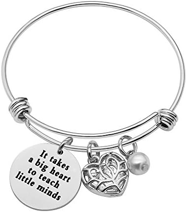 CAROMAY Teacher Bangle It Takes A Big Heart To Teach Little Minds Charm Pendant Gifts For Teacher