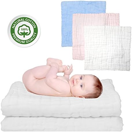 Cotton Muslin Infant Baby Bath Towels-Super Soft,Natural Antibacterial &amp; Super Water Absorben-Medical Grade Care for the Baby Skin (Come With 3 Pack Organic Cotton Muslin Baby Washcloths)