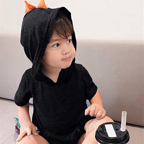 Baby Romper Unisex,SMALLE◕‿◕ Baby Super Cute Short Sleeve Solid Dinosaur Hooded Jumpsuit Romper Clothes Black