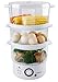 OVENTE 3 Tier Electric Food Steamer for Cooking Vegetable and Healthy Meals, Stackable and Dishwasher Safe Baskets, 400W with Auto Shutoff and 60-Minute Timer, 7.5 Quart Capacity, White FS53W