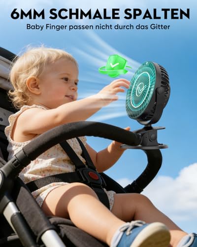 COZII Mini Fan, USB Fan Quiet Clip Fan Table Fan with LED Display, 720° Rotation & 5 Speeds, 16 cm Portable Fan for Home, Office, Pram, Outdoor
