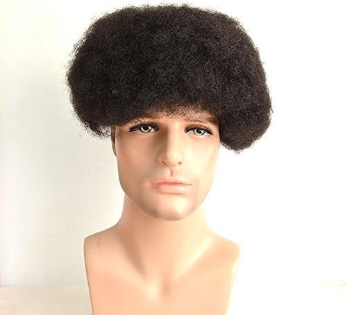 AIRAO All French Lace Base Custom Afro Mens Toupee Hairpiece Indian Human Hair Replacement System African American Wigs - #1B(Natural Black) 6mm Curl