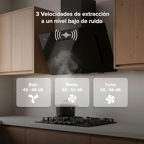 AVERA Campana para cocina de pared 90 cm, Diseño tipo pantalla, 3 velocidades, Filtros de malla metálicosy carbón activado, Acero inoxidable y vidrio templado, Control WIFI y panel digital | CEV90C