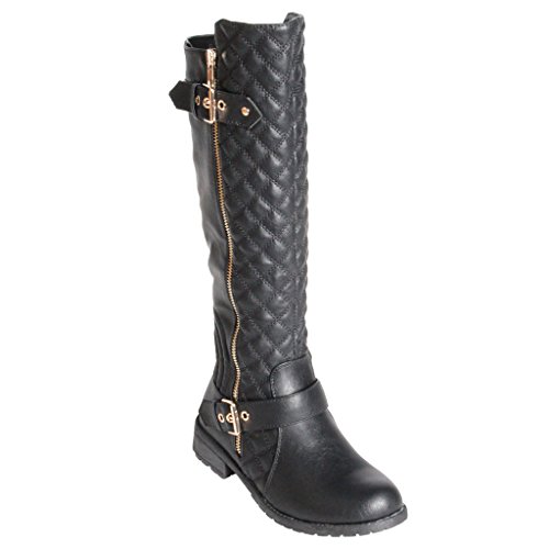 Forever Mango-21 Women's Winkle Back Shaft Side Zip Knee High Flat Riding Boots Black 6