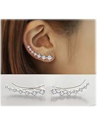 7 Crystals Ear Cuffs Hoop Climber S925 Sterling Silver Hypoallergenic Women Earrings