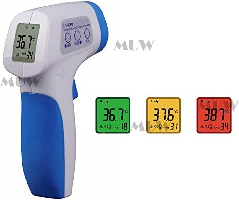MUW® XINTEST HT880 Non-Contact Body Infrared (IR) Thermometers (90F to 109F) Body Forehead Temperature Gun LCD 3 Color Backlight Alarm LCD