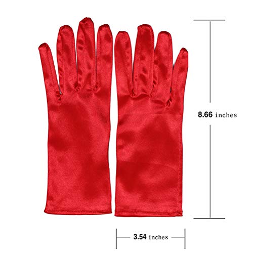Xuhan Short Banquet Opera Satin Gloves for Women Wrist Length (Red)