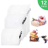 Atopsell Direct Scannable Reusable Mesh Produce Bags 100% Polyester Transparent Lightweight Washable Durable Bags with 3 Different Sizes for Storage Grocery Shopping (12 pack)