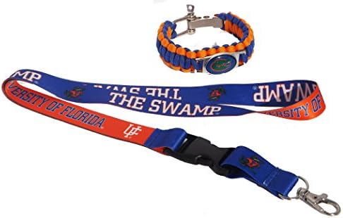 GeauxDat Collectibles University of Florida Gators Lanyard & 1 University of Florida Gators Paracord Bracelet - NCAA Reversible Two-Tone Breakaway Team Lanyard Keychain ID Badge Holder Necklace