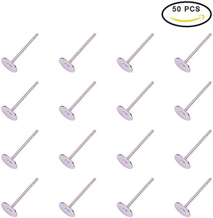 PH PandaHall 100pcs 304 Stainless Steel 5mm Flat Round Blank Peg Original Stainless Steel Color Earrings Posts Flat Pad Blank for Earring Making Findings