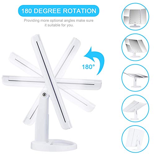 HunterBee Makeup Mirror with 22 Dimmable LED Lights, 1x & 2x & 3x Magnifications -Light And Portable For Travel With USB, adjustable 180 Degree Rotation,Touch Screen, Dual Power Supply(white) - Thumbnail 2