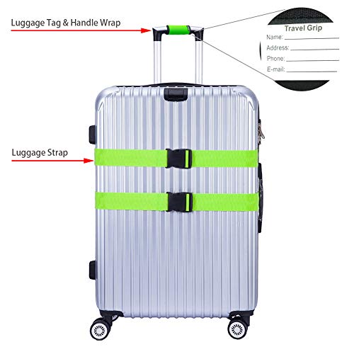Hibate (2_Green) Luggage Straps Belts and (1_Green) Neoprene Suitcase Handle Wrap Grip Tags - Thumbnail 2