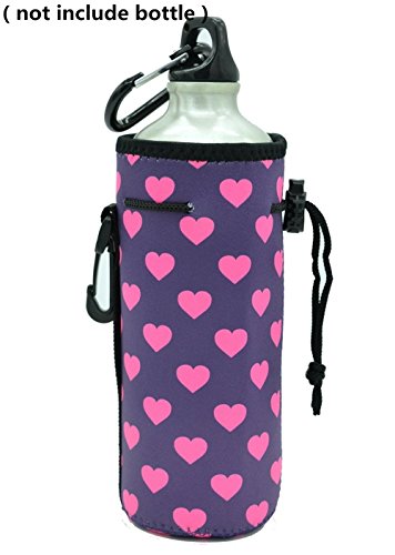 water bottle sleeve with clip, Carrier Cover Neoprene Water Bottle Drawstring Insulator Cooler Sleeve bag (Rose Red) - Thumbnail 3