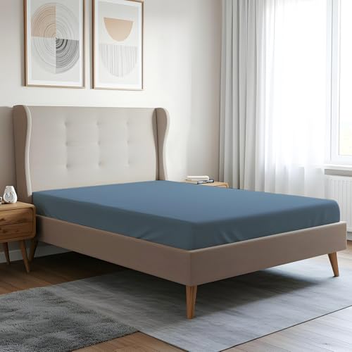 Pizuna Spannbettlaken 110x200 120x200 Staubiges Blau 400 Fadenzahl