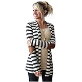 Mose New Women Oversized Casual Autumn Long Sleeve Striped Patchwork Cardigans Coat (White, XL)