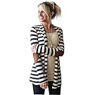 Mose New Women Oversized Casual Autumn Long Sleeve Striped Patchwork Cardigans Coat (White, XL)