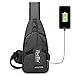 Sling Bag with USB Charging Port Crossbody Canvas Chest Bag for Mens Hiking Backpack (Black)