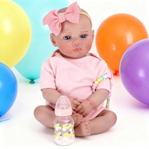 Bebê Reborn Silicone Boneca Menina Realista Olhos Azuis 48cm Pode Dar Banho