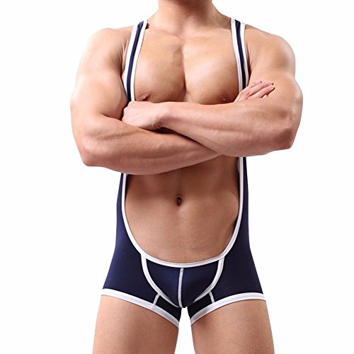 FEESHOW Men’s Suspender Singlet Bulge Pouch Leotard Bodysuit Underwear Briefs