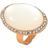 Hebelee Oval CZ Statement Ring for Women Gold-Toned Cubic Zirconia Geometric Adjustable Expandable Boho Finger Rings Comfort Fit Dainty Birthday Christmas Cocktail Party Jewelry