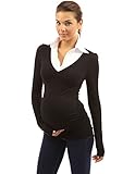 PattyBoutik Mama 2 in 1 Style Collar Long Sleeve Maternity Top (Black M)