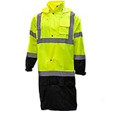 RK Class 3 Rainwear Reflective Hi-Viz Black Bottom Long Rain Coat RC-CLA3-LM22 (2XL, Lime)