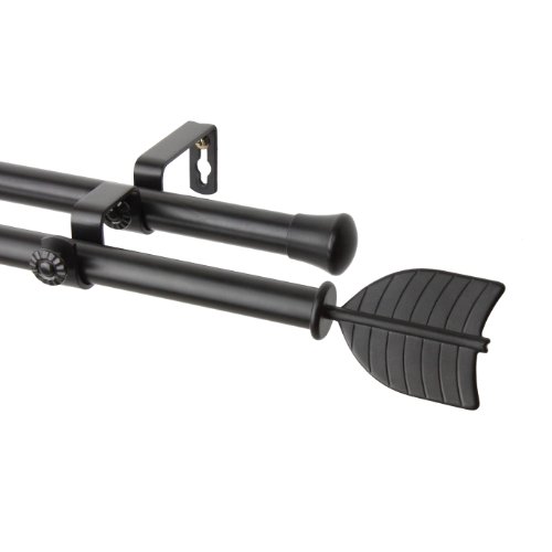 Rod Desyne Feather Double Window Curtain Rod Set, 48 to 84-Inch, Black