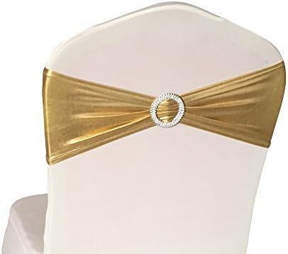 50PCS Gold Stretch Chair Sashes Bows Elastic Chair Bands with Buckle Slider Sashes Bows for Wedding Hotel Banquet Birthday Party Decorations (50PCS, Gold)
