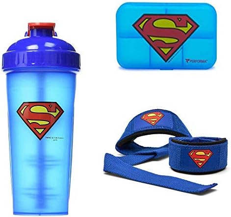 Performa Essential Fitness Gift Pack - Includes Three Items: Daily Supplement/Pill Container, Lifting Straps and Leak Free Protein Shaker with Actionrod Mixing Technology