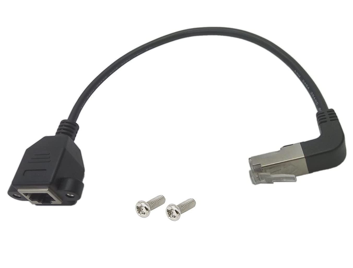 Qaoquda CAT6 Network Extension Cable,90 Degree RJ45 A Male to A Female Screw Panel Mount Extension Cable,Support Ethernet Cat 5e/Cat 6-10 inch (Down) — image 1