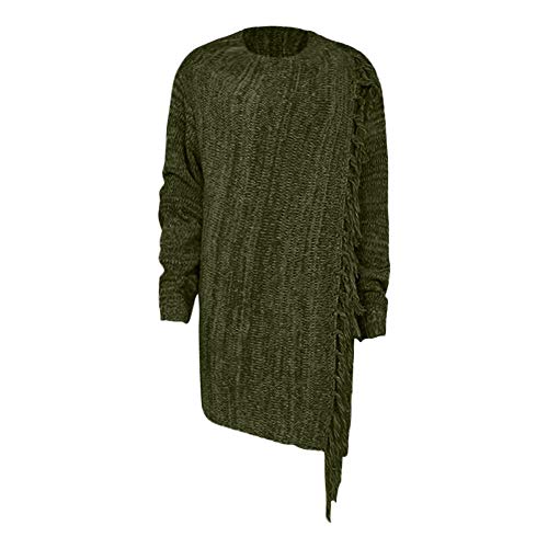 HOSOME Women Sweater Stripes Poncho Fall Tassels Slash Gradient Shawl Hem Fringe Loose Tops Green - Thumbnail 3